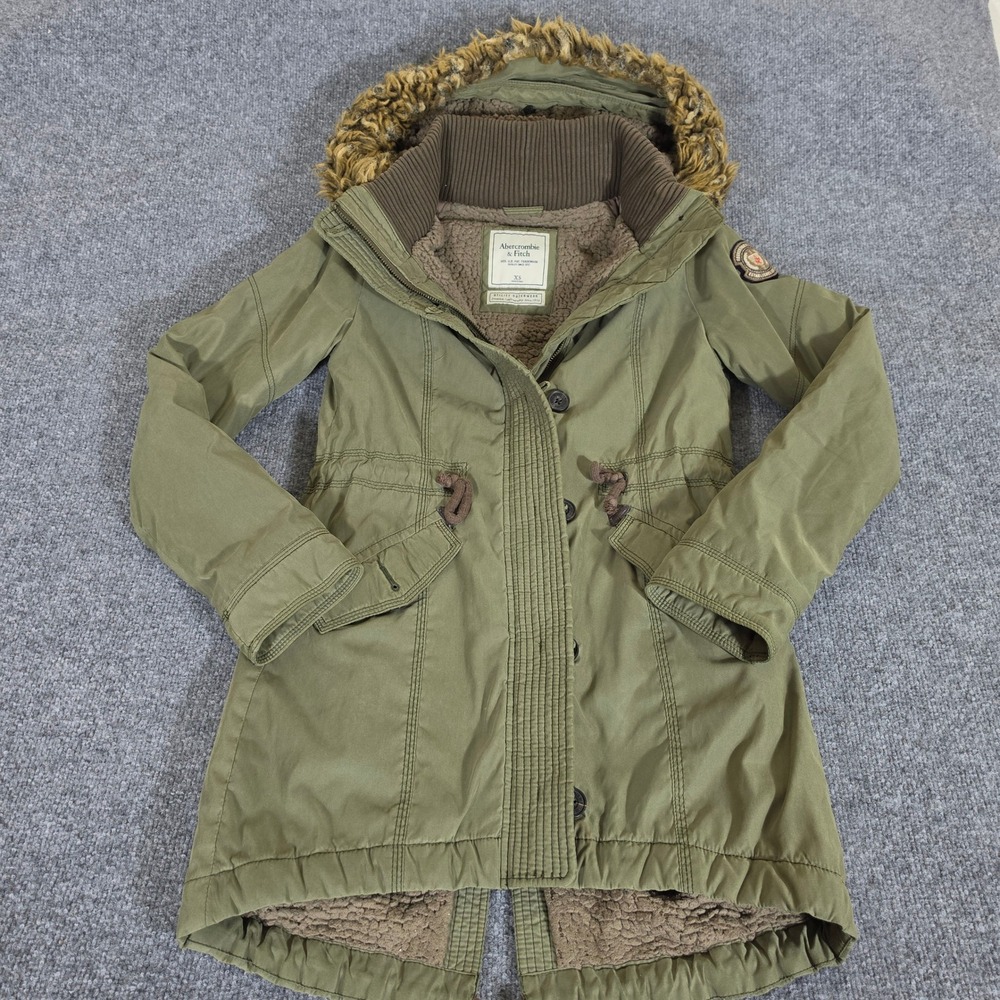 2000s Abercrombie Fitch Womens Size XS Olive Green Faux Fur Lined Parka Jacket